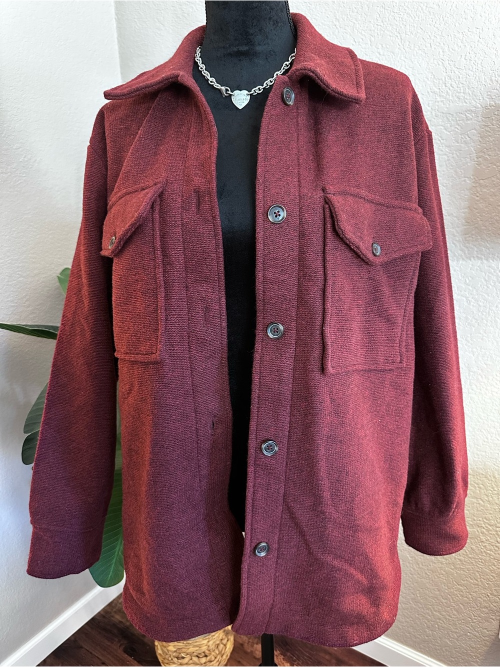 Banana Republic Burgundy Button-Front Coat